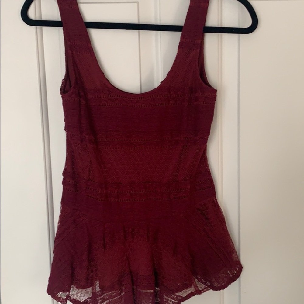 Anthro Maroon lace peplum top XS